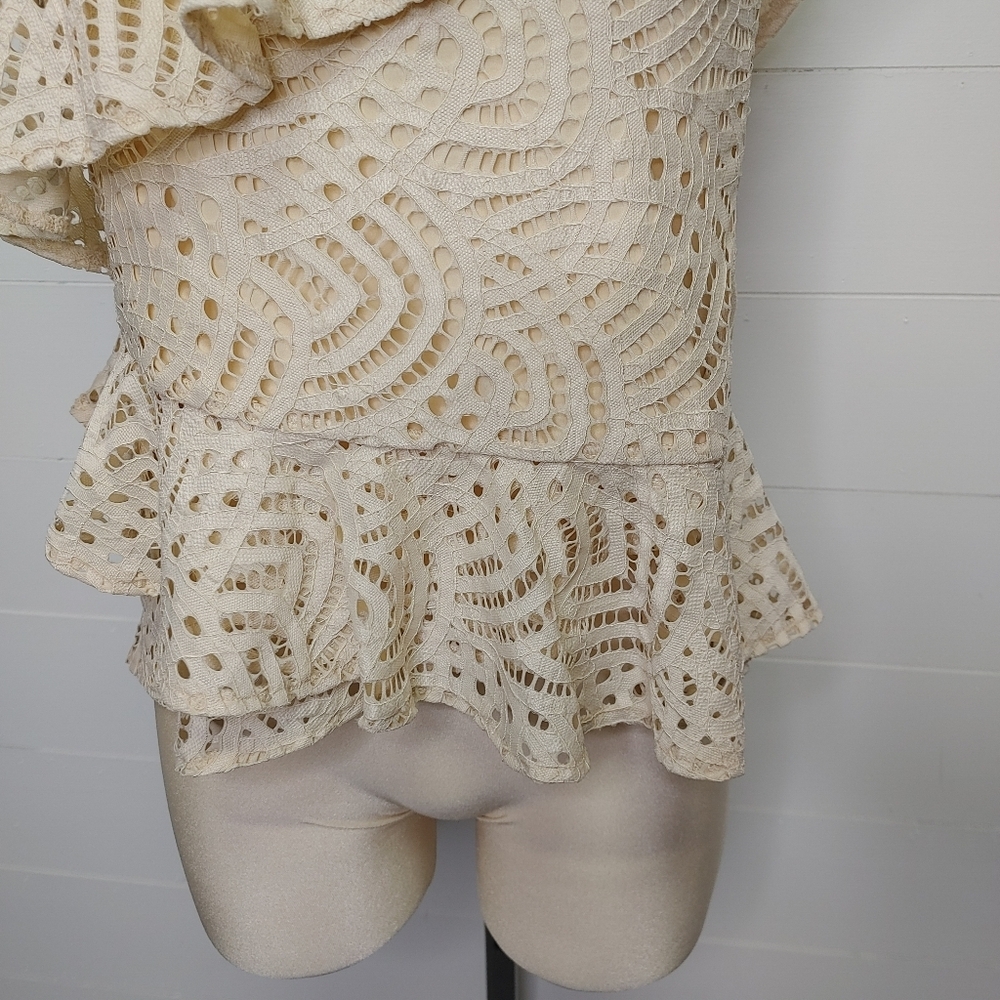 Highline Embroidered Lace One-shoulder Ruffle Top S/M - Picture 4 of 10
